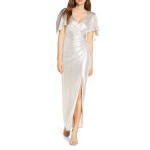 Eliza J Ruched Ivory/Silver Fitted Gown
